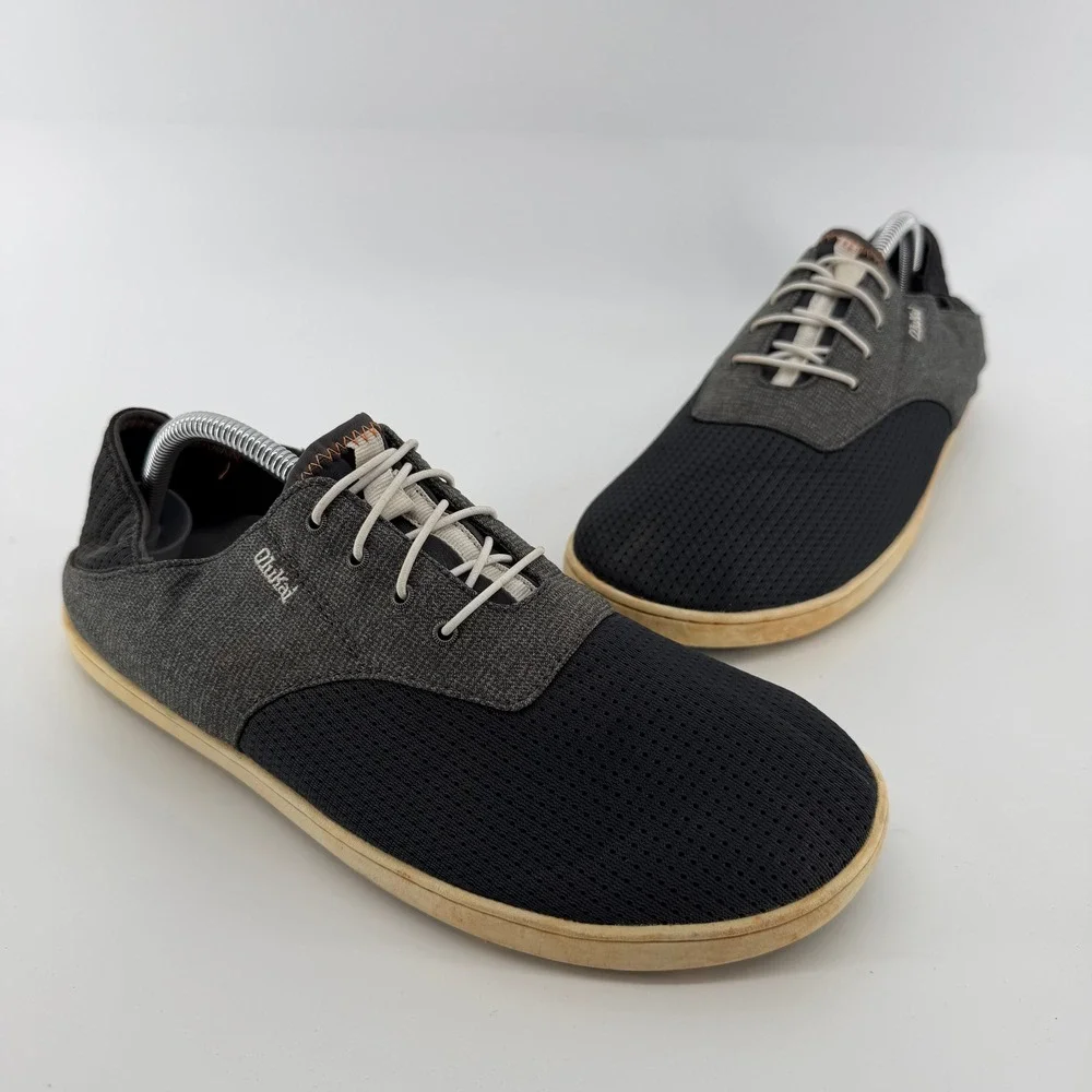 OluKai Nohea Moku Shoes Mens 10 Grey Black Mesh Boat Sneaker 10283-6C6C Boat